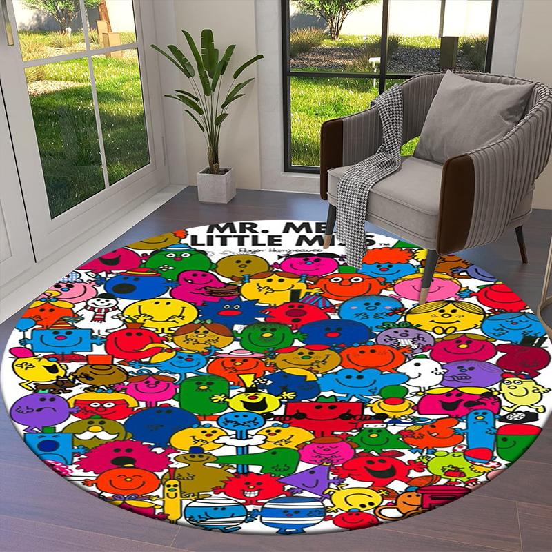 Herr. Herren Teppich Little Miss Rund, Teppich für Wohnzimmer Schlafzimmer Sofa Spielzimmer Dekor, Rutschfeste Bodenmatte