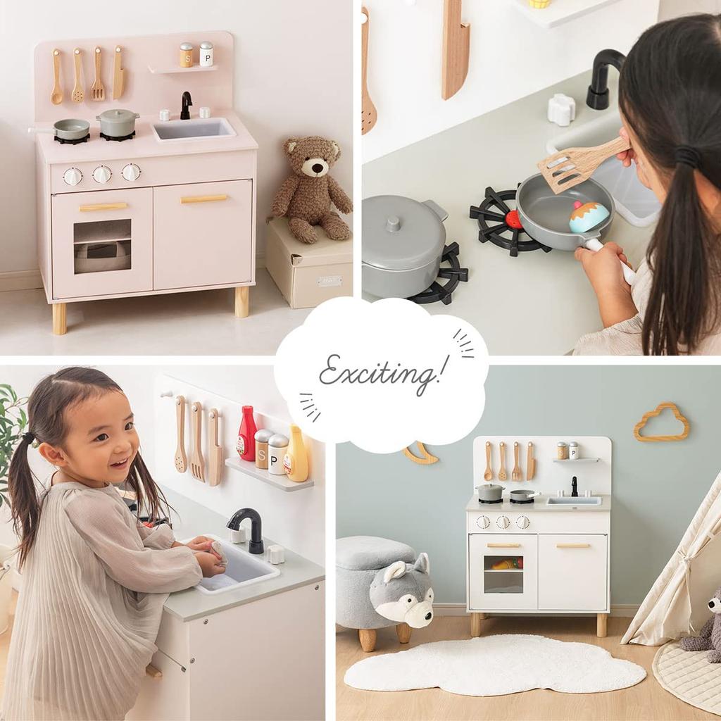 Bon Furniture Play Cooking Utensils Educational Play Mini Toy Gift for Natural Kitchen, Wooden, Included, Toy, Set, Kitchen, Kitchen, Copycat,