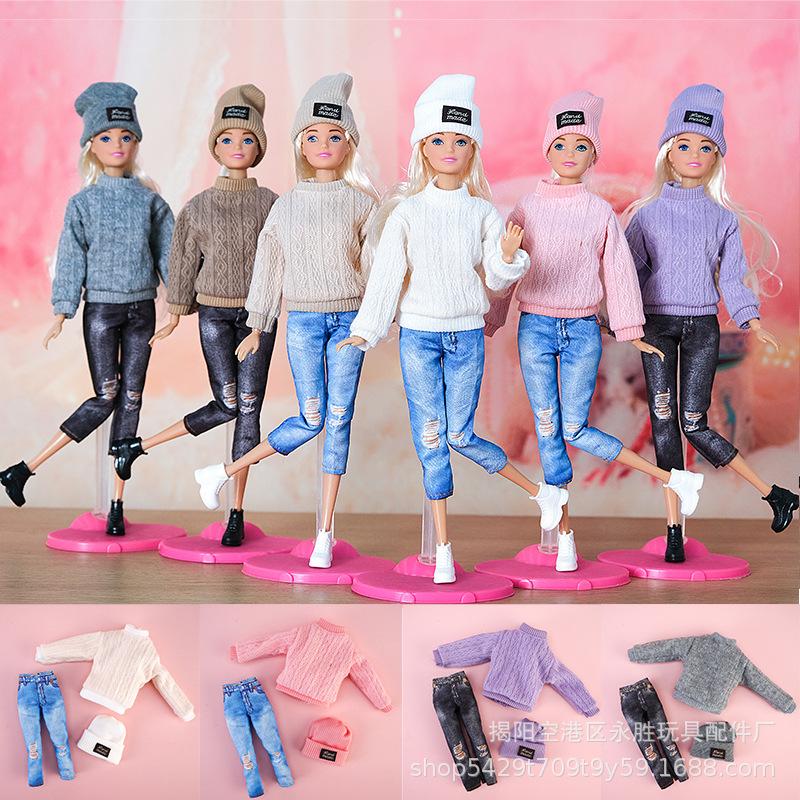 New 6'30cm Doll 11 Inch Mini Baby Clothes Fashionable Wool Jumpsuit Hat Pants Toy