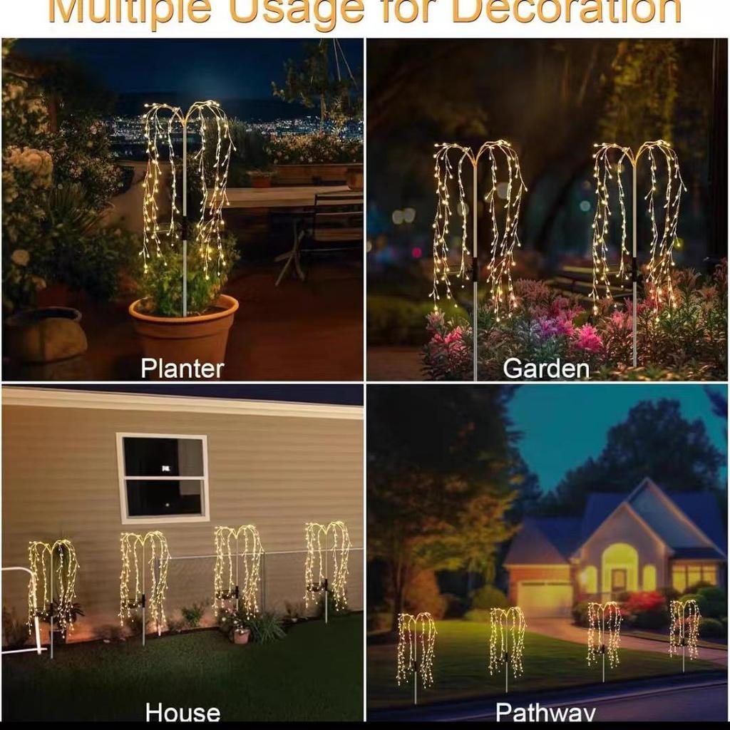 Solar Firecracker LED Lawn Lights: Copper Wire Firework String for Courtyard and Christmas Decor.