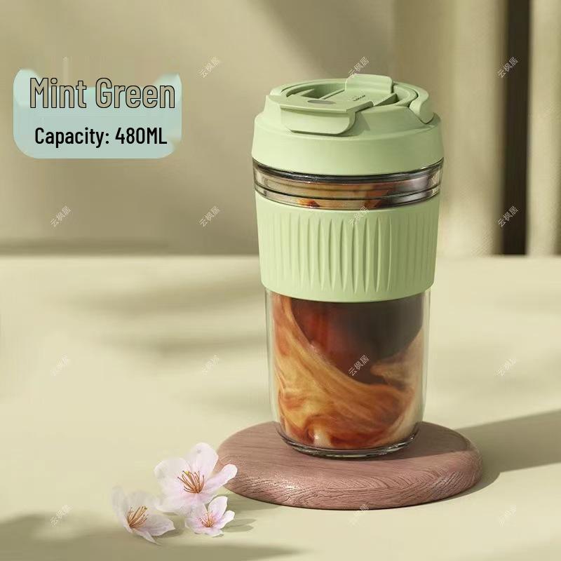 Elegante Tazza da Caffè e Acqua in Vetro con Cannuccia - Portatile per Donne, Ufficio, Studenti