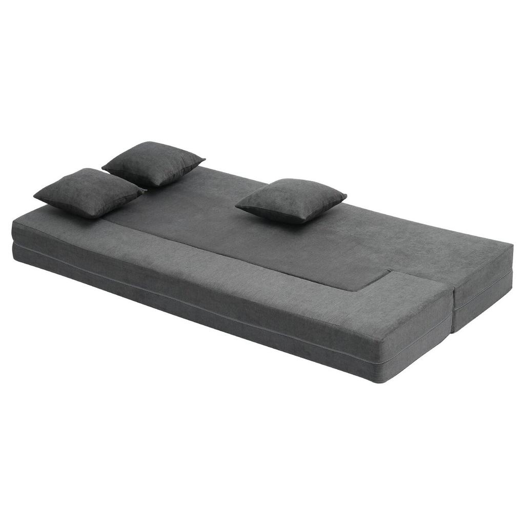Folding Sofa Bed 3-in-1 Foldable Couch Bed with 3 Pillows Dark Grey Twin
