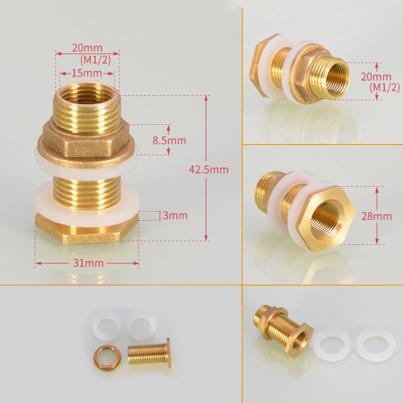 Leak-proof Copper Fitting 1/2" 3/4" 1'' Water for Tank Connector with Rubber Ring for Water Tower, Pool, Fish for Tank,
