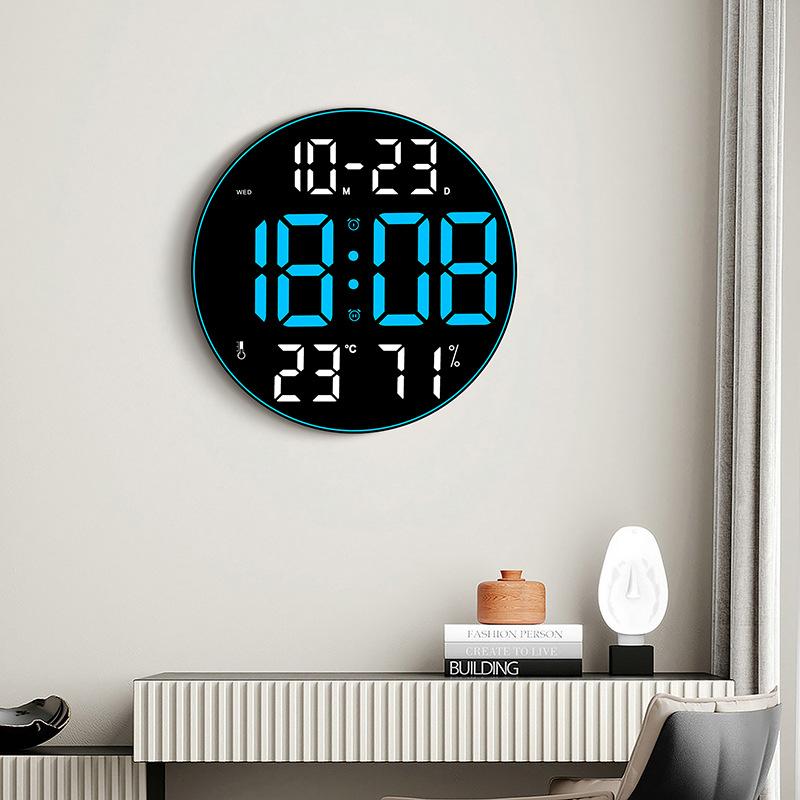 Colorful Ambient Light 12-inch Large Display Digital LED Wall Clock, Multifunctional Minimalist Clock for Living Room, 8011A
