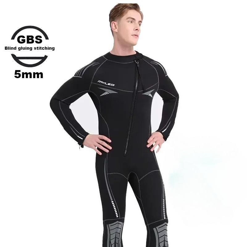 

Men 5MM Wetsuit One-piece Diving Suit with Silk-like Fleece Lining ,Oblique Opening Zipper,Scuba Diving,winter Swimsuit XXL