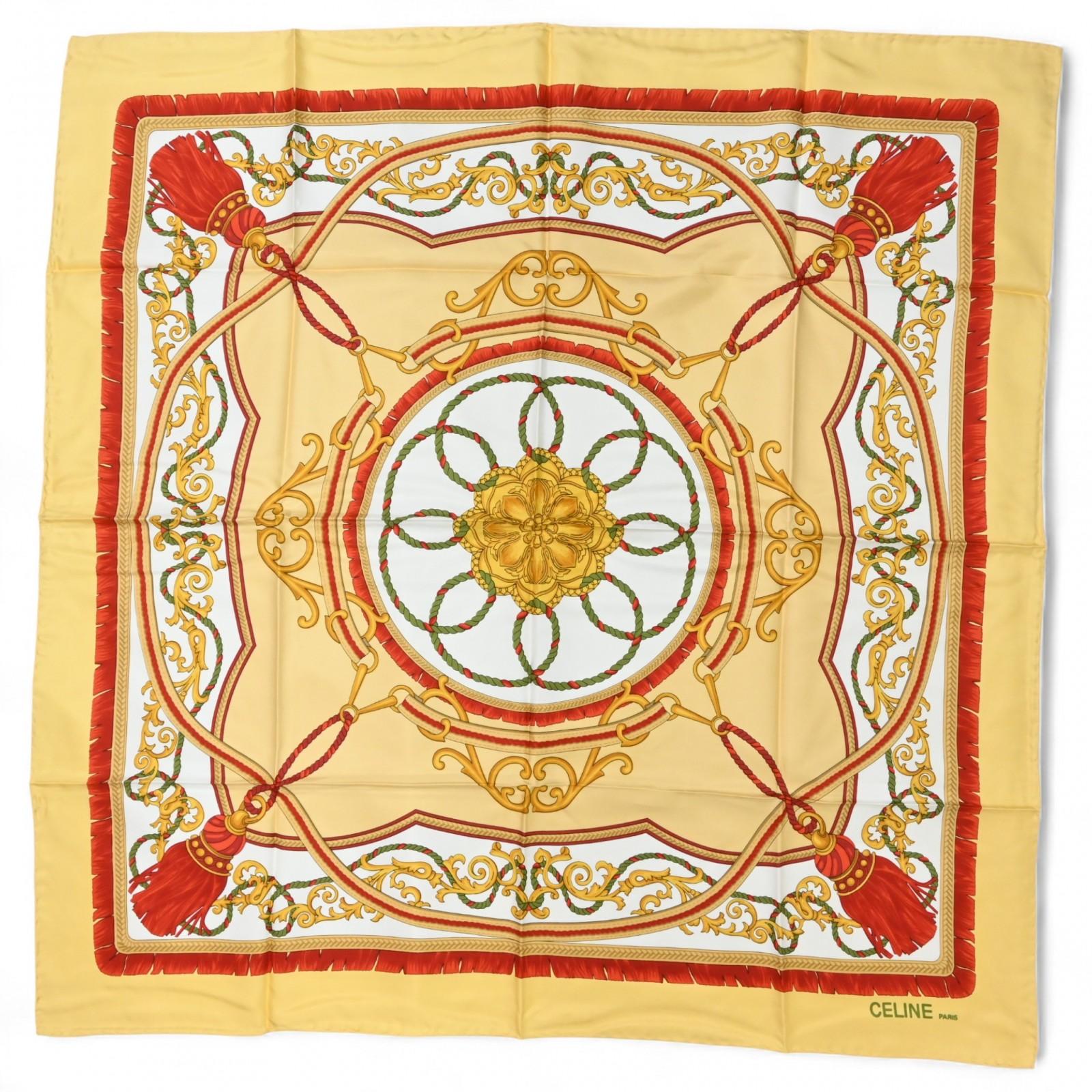 

Подлинный Шарф CELINE с кисточками, бежевый/красный, ce9906ff, Б/У