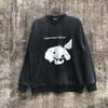 Mens Vintage Washed Distressed Cotton Hoodie Loose Fit Round Neck Streetwear Sweatshirt