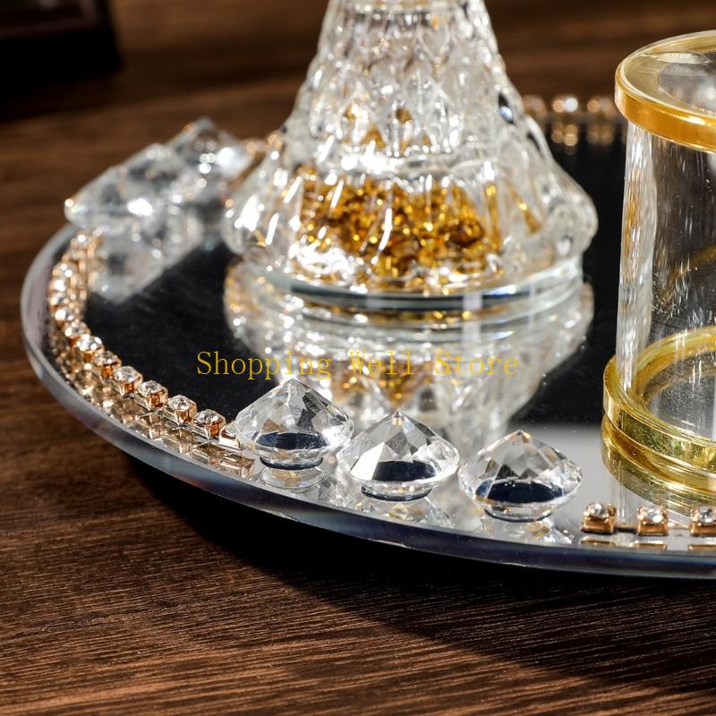 KX4B Glass Incenses Holder Set Arabic Decors Mirrored Serving Tray Storage Jar Meditations Tool For Ramadans Celebration