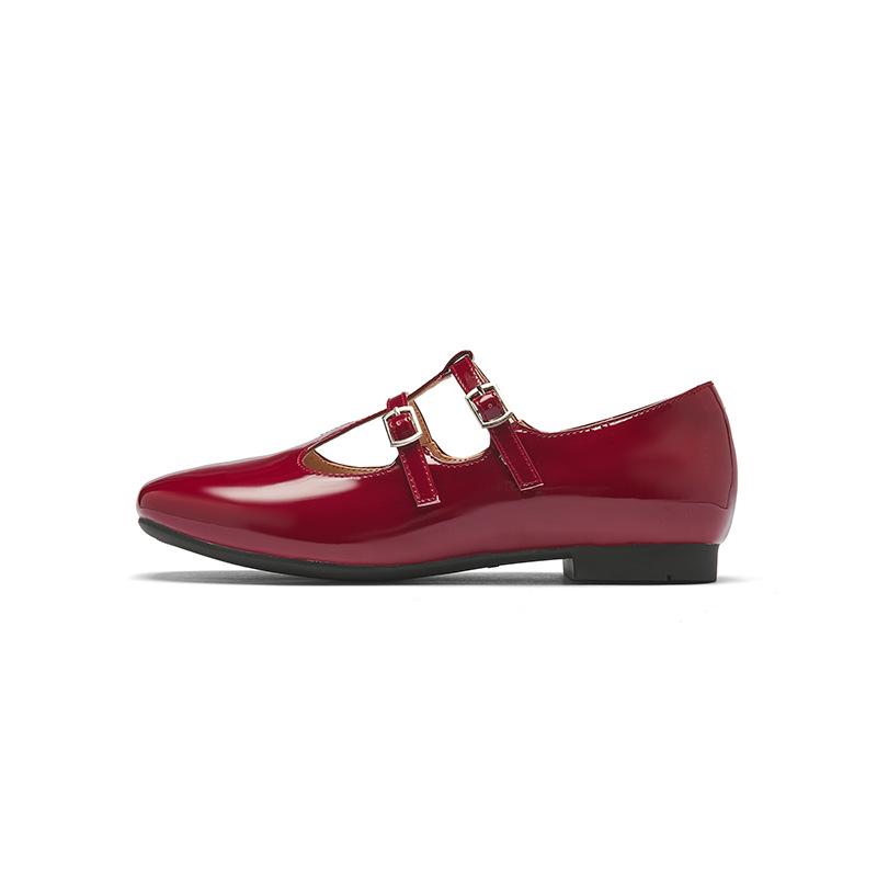 Augustine Red Mary Jane Shoes Women's 2025 New Autumn Retro Ballet Single Shoes Light Mouth Low Heel Small Leather Shoes