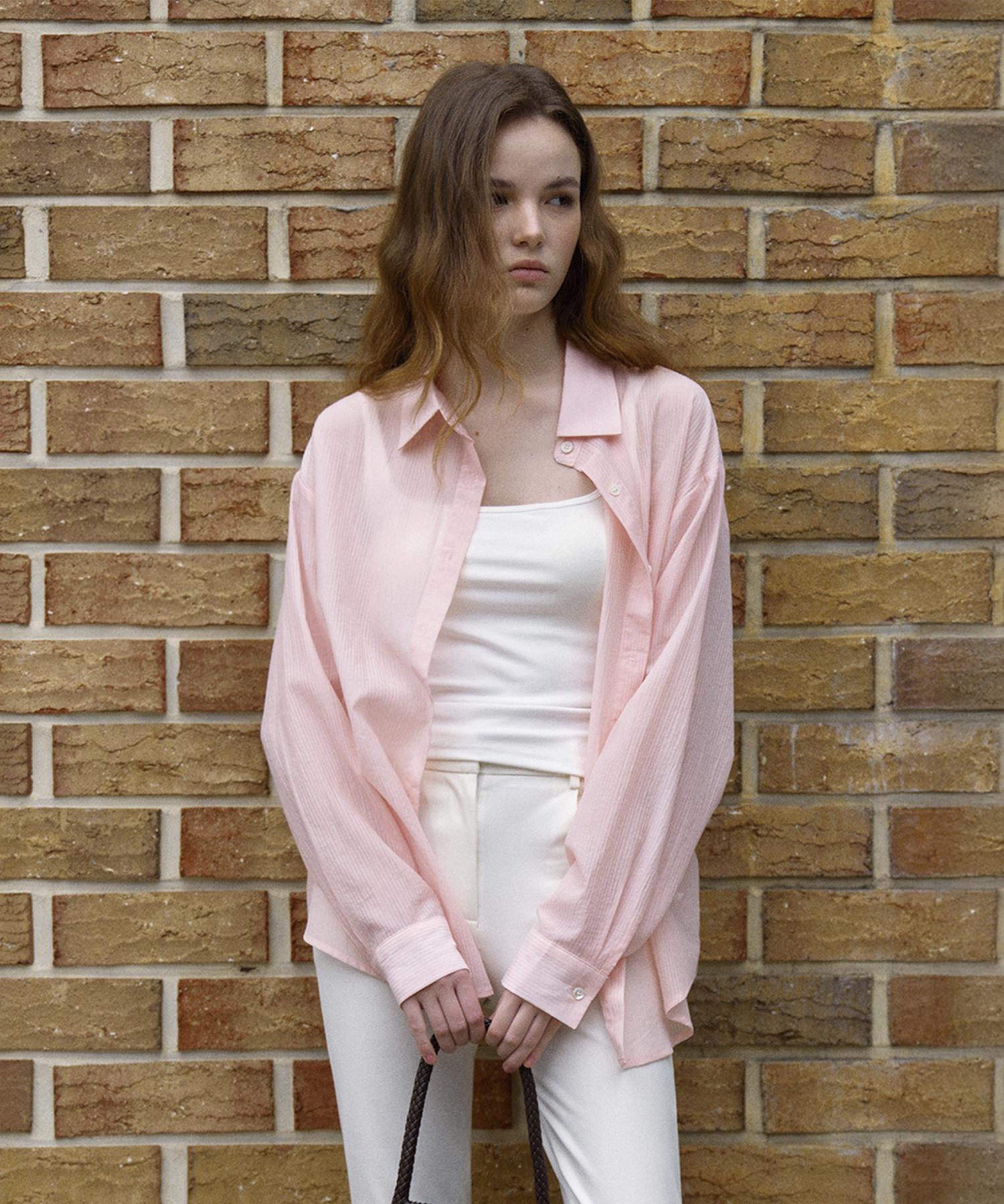 Hane Tencel Striped Sheer Shirt_Shy Pink Reference/M