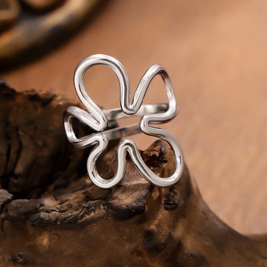 Thumb Ring Irregular Hollow Flower Shape Adjustable Opening Design Finger Ring Stainless Steel Finger Band Versatile Jewelry Gift