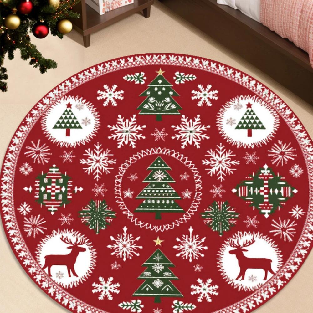 Christmas Gift Theme Round Rug Living Room Sofa Chair Rug Home Decor Bedroom Bedside Soft Rug Lounge Room Nonslip Floor Mat