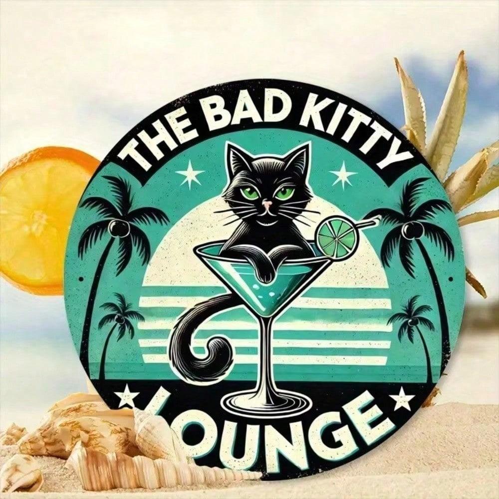 Vintage Bad Kitty Retro Metal Sign 8x8 Inch Wall Decor for Bar  English Optimized Title:   Vintage Bad Kitty Retro Metal Sign 8x8 Inch Bar Wall Decor
