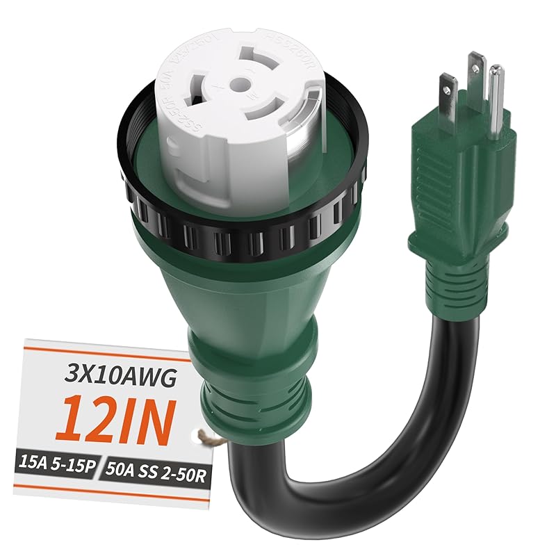 50 Amp To 15 Amp 110V RV Adapter Plug, 15A Male To 50A Female RV Power Adapter With Twist Lock Plug, Dogbone Electrical For Camper, NEMA 5-15P SS