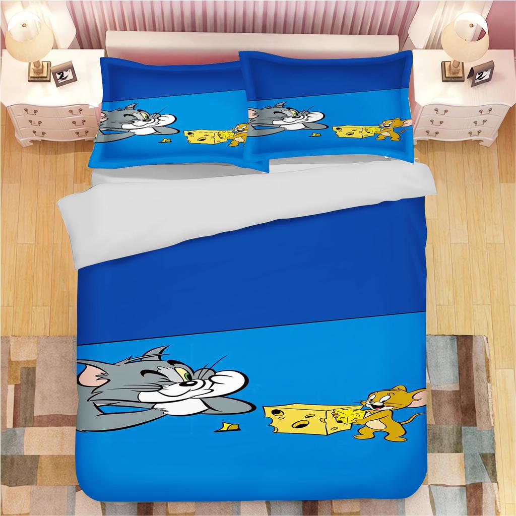 Tom and Jerry Anime Home Bedroom Comforte Nordic Polyester Material Suitable for Children and Adults 3-piece Set