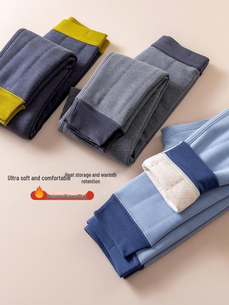 Kids' Winter Fleece-Lined School Uniform Pants, Warm Cotton Base Layer for Boys and Girls