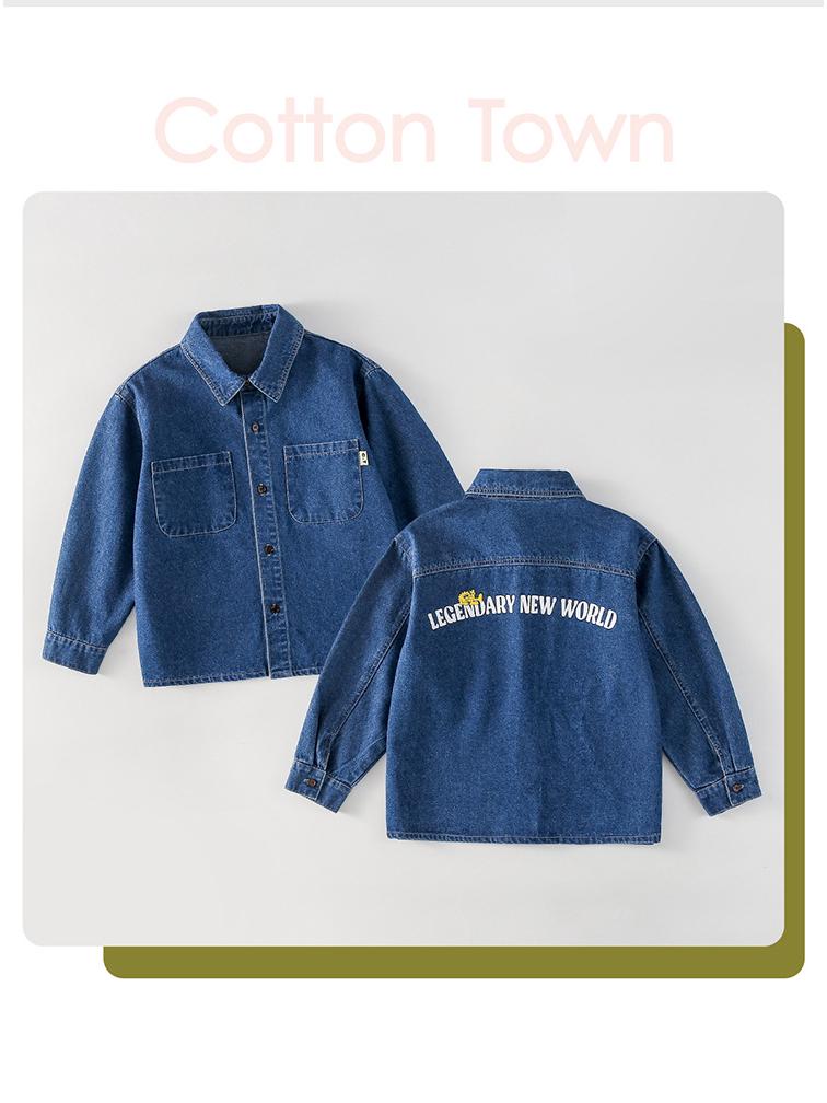 Soft Denim Cotton Boys' Shirt Jacket, Autumn/Spring 2026 Style, Children's Long-Sleeved Top