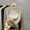 Autumn and Winter Plush Thick Velvet Base Women's Sweaters Long Sleeve Half High Collar Warm Knitted Sweater Ladies Elegant Solid Pullover Tops 24870