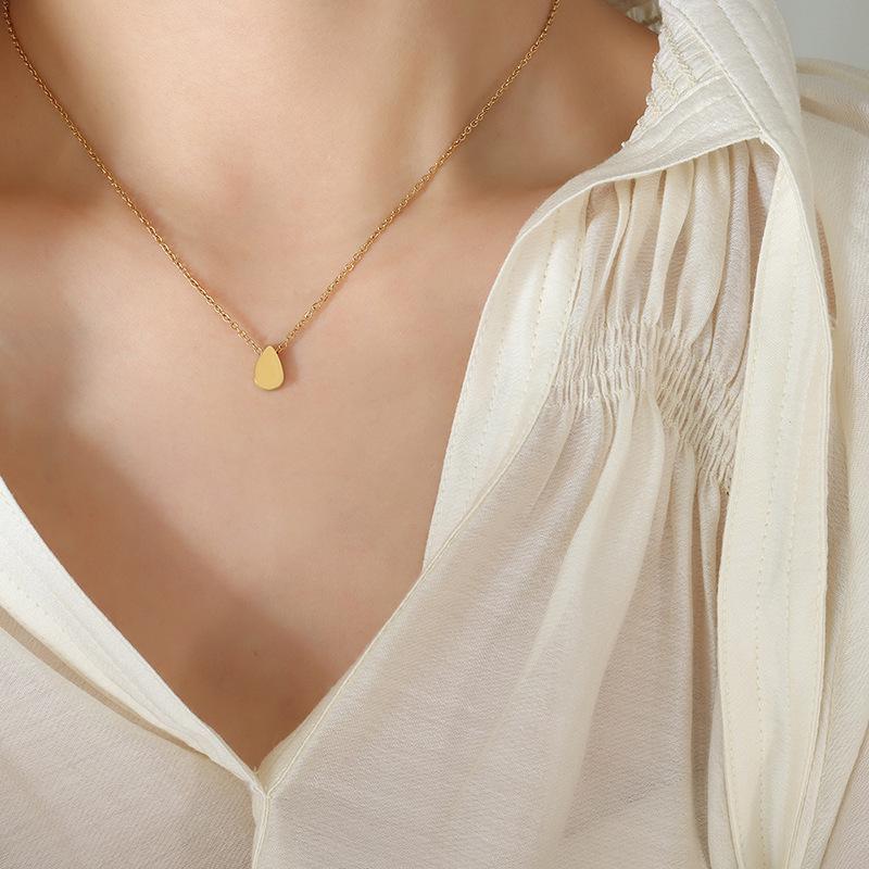 Korean High Neck Minimalist Titanium Necklace with Water Drop Pendant