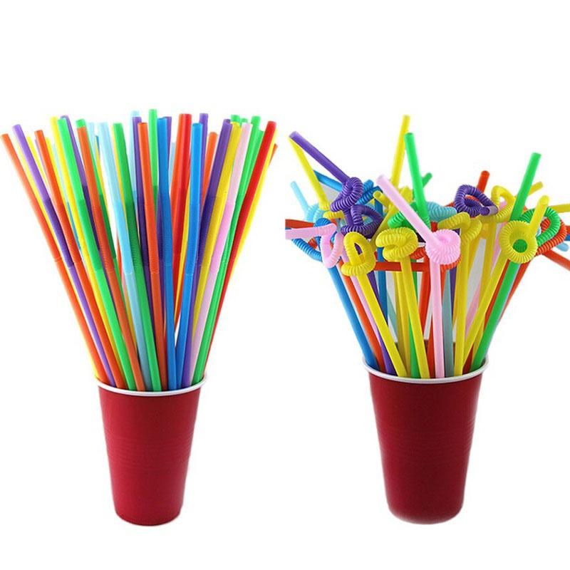 100Pcs Flexible Drinking Straws Kids Party Item Wedding Birthday Party