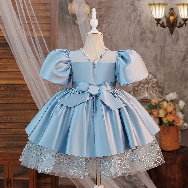 Girls Princess Dress Birthday Party Gown Puff Sleeve Tulle Formal Wear Kids 4-8 Years