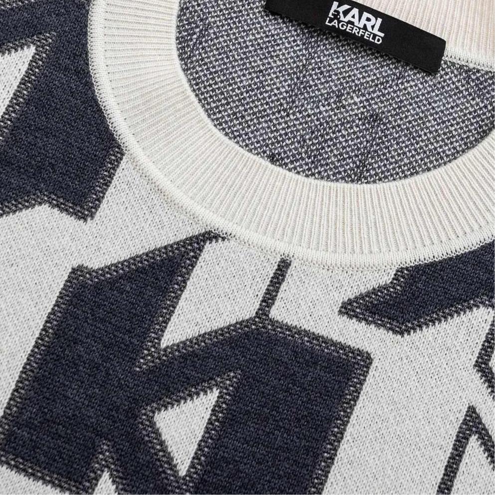 Karl Lagerfeld Urban Street Social Fashion Casual Printed Long Sleeve Crew Neck Sweater Men Sweater Black White 237M2053
