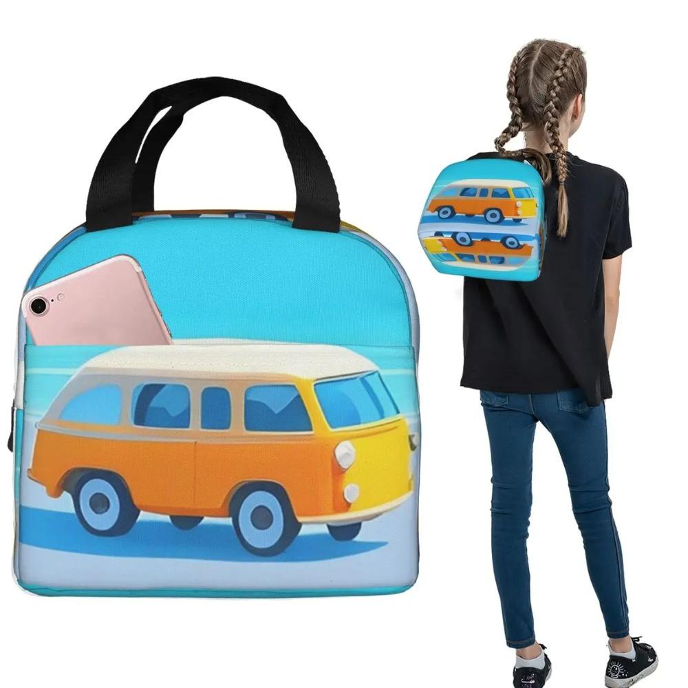 Beach Cartoon Camping Vehicle Insulated Lunch Bag for Women Children Portable Food Boxes Thermal Lunch Box Tote