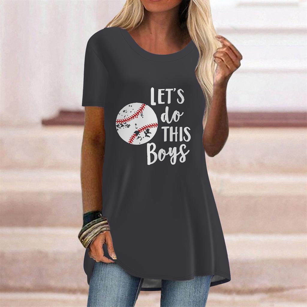 Plus Size Women Summer Yellow Tennis Ball Printed Comfy Short Sleeve Round Collar T-shirt Casual Baggy Mid Length Tee Tops