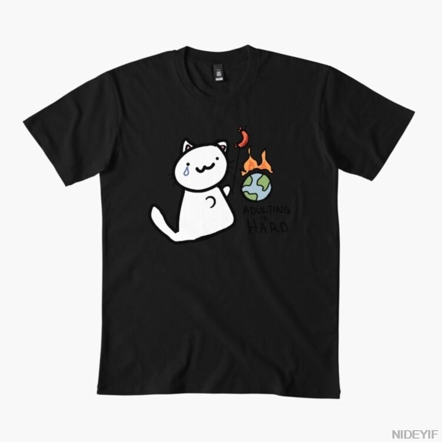 

Adulting BBQ Cat Meme T-shirt For Men Women 100% Cotton T Shirts Short Sleeve Tops 1112-4 4XL