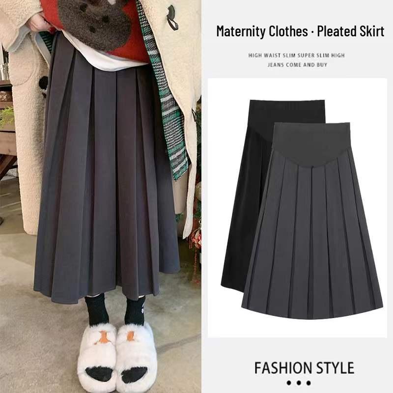 2025 A/W Maternity High-Waisted Pleated Wool Half Skirt Medium