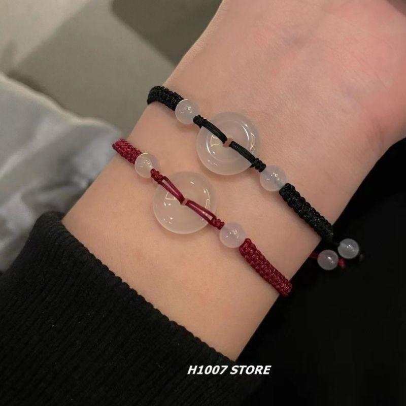 

Новинка Браслет для девочек с узлом безопасности из нефрита, Парный нишевый дизайнерский браслет, Этот год животного, Плетеный вручную браслет из красной веревки Couple a pair of rope [wine Red + Black]]
