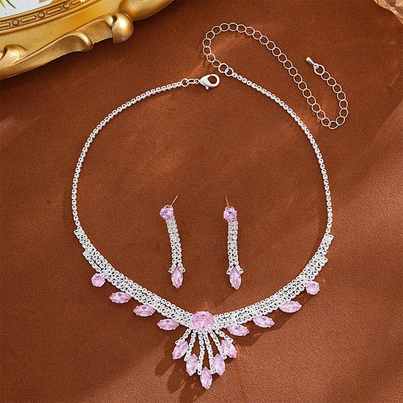 Bridal Rhinestone Necklace & Earrings Set - Evening Wedding Jewelry Accessories