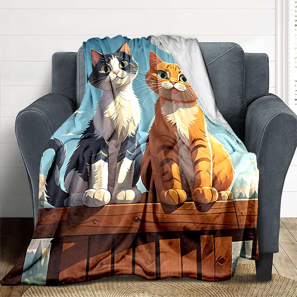 1pc Kittens Cats Lightweight Flannel Blanket, Comfortable and Warm Blanket, for Office and Camping Sofa Bed005