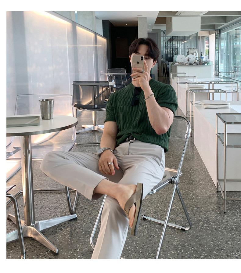 Men's Retro Loose-Fit Ice Silk Knit T-shirt - Short-Sleeve, Round Neck, Korean Style