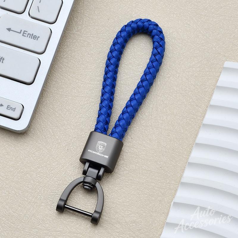 Car Keychain Hand Woven Horseshoe Buckle Keyring For Porsche Cayenne Panamera Macan 911 718 Taycan Boxster Cayman 918 Pajun