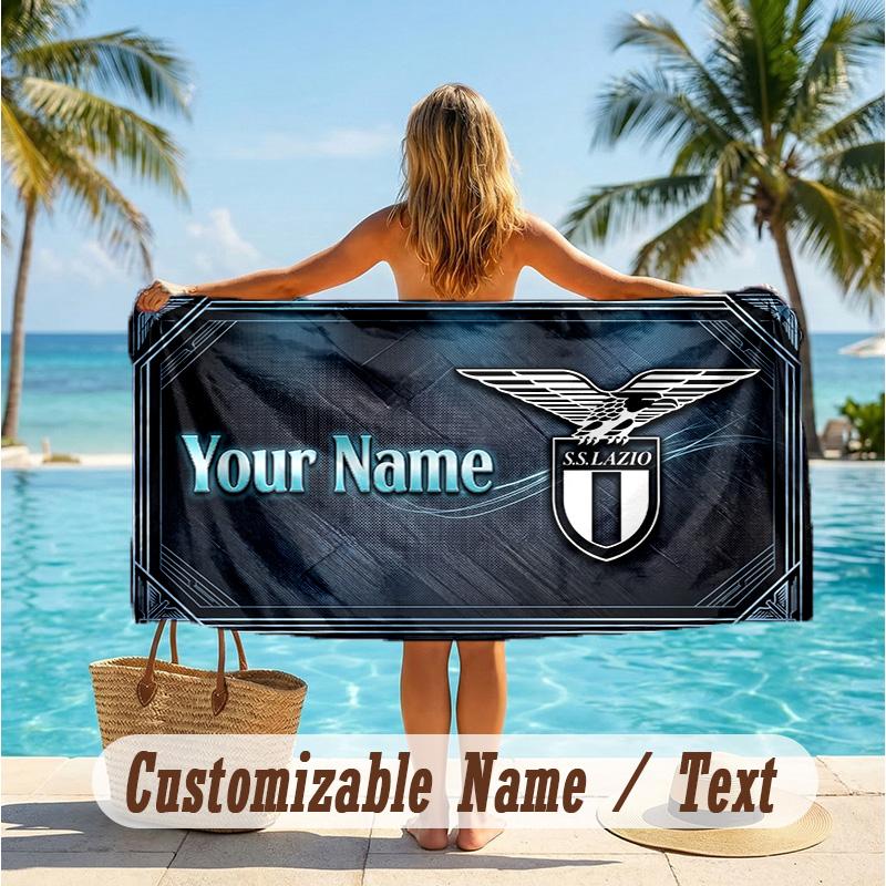 Custom Text Beach Towel, Soft Absorbent Swimming Multi-use TowelLazio FC