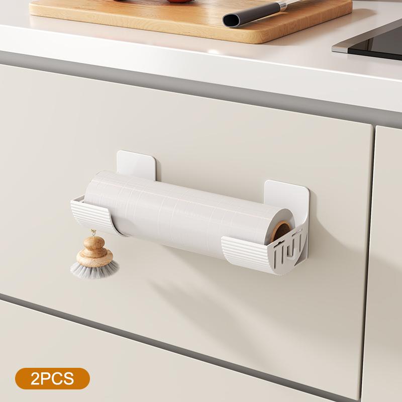 2Pcs No-Drill Kitchen Storage Rack Set - Multi-Functional,Fresh Film & Garbage Bag Organizer For Cabinets And Refrigerator Sides