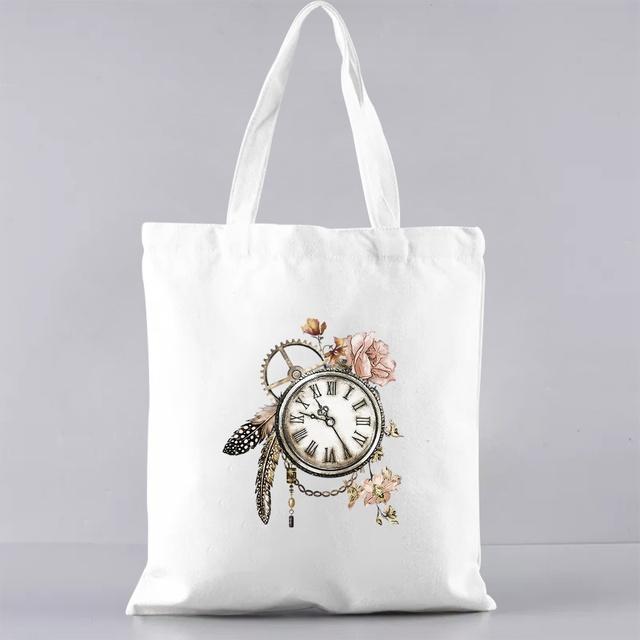 Grundlegende Einkaufstasche im koreanischen Stil, passend zu allen Gelegenheits-Schultertaschen für Pendler, Farbe mit Federmuster, bedruckte Canvas-Lebensmitteltaschen