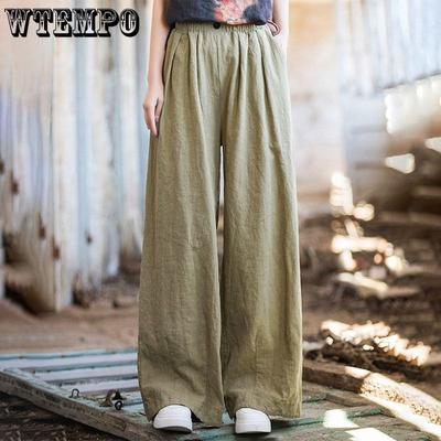 Women's Straight Leg Pants Spring and Summer Loose High Waisted Casual Pants Cotton and Linen Retro Floor Length Pants