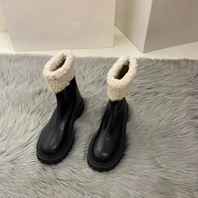 Fashion Women Winter New Soft Leather Knee Boots Ladies Fashion Outdoor Thick Soled Black Long Round Toe Knee-high Knight Boots Footwear