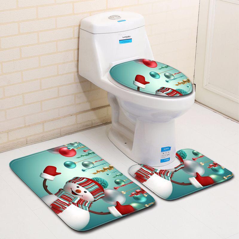 3D Schneemann Badezimmer Toilette Dreiteiliger Bodenmatten Türvorleger Badezimmerteppich