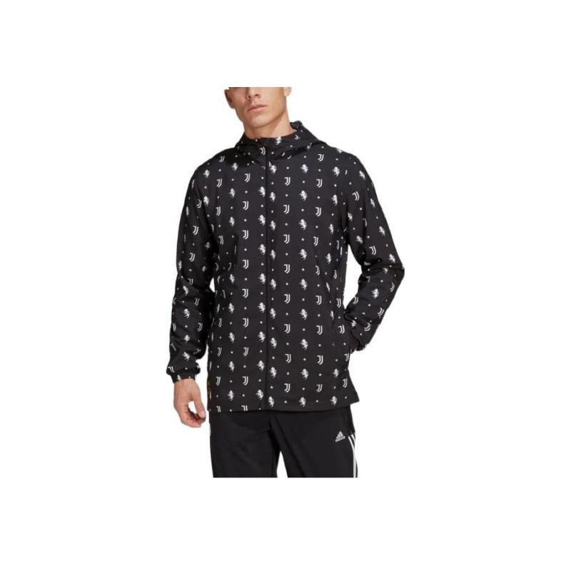 adidas SS22 Jednolity Kolor Logo Pełny Nadruk Kurtka z Kapturem z Długim Rękawem Męska Odzież Wierzchnia Czarna HB6013