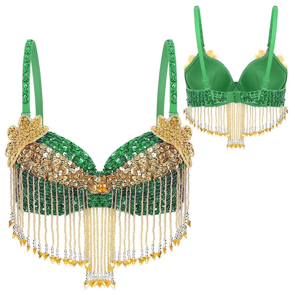 Adjustable Straps Belly Dance Tops Beaded Tassels Sparkly Bra Charming Dance Wear Women