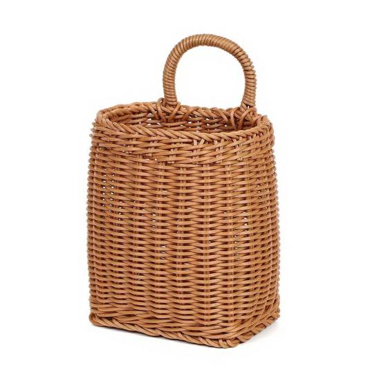 Woven Basket with Handle Rustic Storage Basket Wall Hanging Basket for Fruits Vegetables Snacks Home Farmhouse Kitchen Bathroom Bedroom Storage