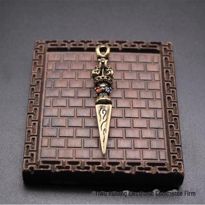 Brass Vajra Pestle Keychain: Tantric Copper Pendant Ornament