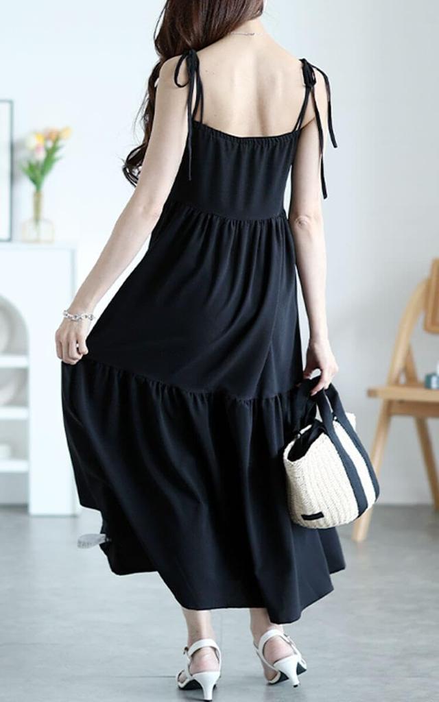 Guld Japan Plus Size Lång Camisoleklänning med Volanger Enfärgad Perfekt för och Storlek Kvinnors Fickor, Stretch, Färg, Vår, Sommar, Höst, 4L, Svart,