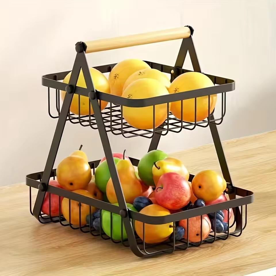 2/3 Tier Iron Art Fruit Storage Basket Countertop for Kitchen Fruit Vegetable Basket Bowle with Handle Bread Snacks Stand