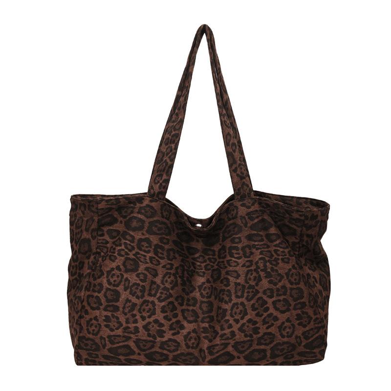 Leopard Print Suede Bag Women's Large Capacity Autumn and Winter Retro Shoulder Bag Commuter Tote Bag