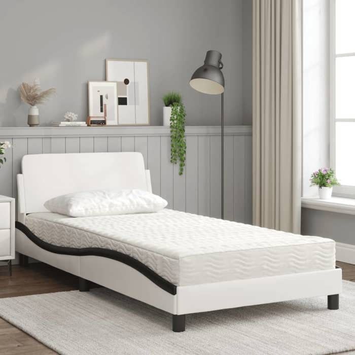 VidaXL Bed with Mattress White and Black 100x200 Cm Faux Leather 3208363
