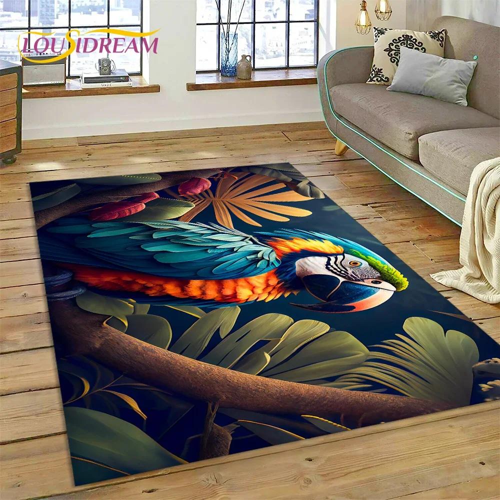 Niedlicher Teppich mit Traumvögeln, Papagei, Pfau, Cartoon-Motiv, für Schlafzimmer, Wohnzimmer, Zuhause, Sofa-Dekoration, Kinderspiel, große Deko-Bodenmatte